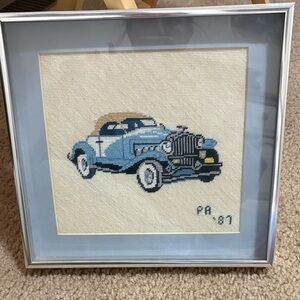 Framed Vintage Car Cross-Stitch Art
